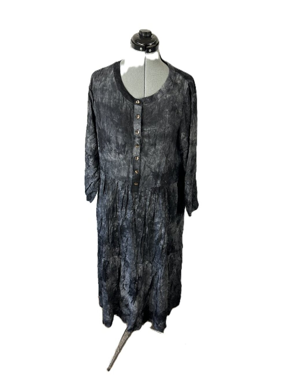 Carly Jean Dark Romance Witchy Whimsigoth Button Dress Tie Dye L Black Gray